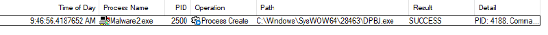 A screenshot of the malware creating another process.